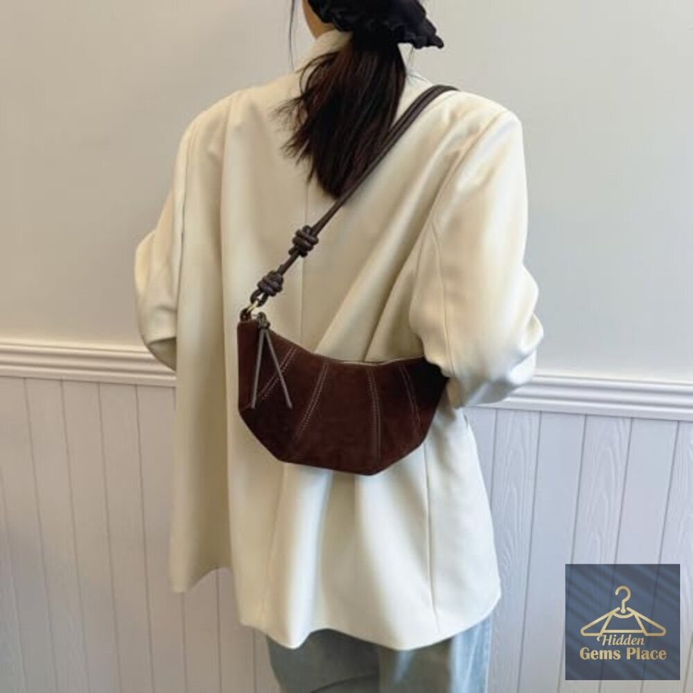 Mini Suede Crescent Bag Crossbody Shoulder Tote Hobo Purse - Picture 3 of 7